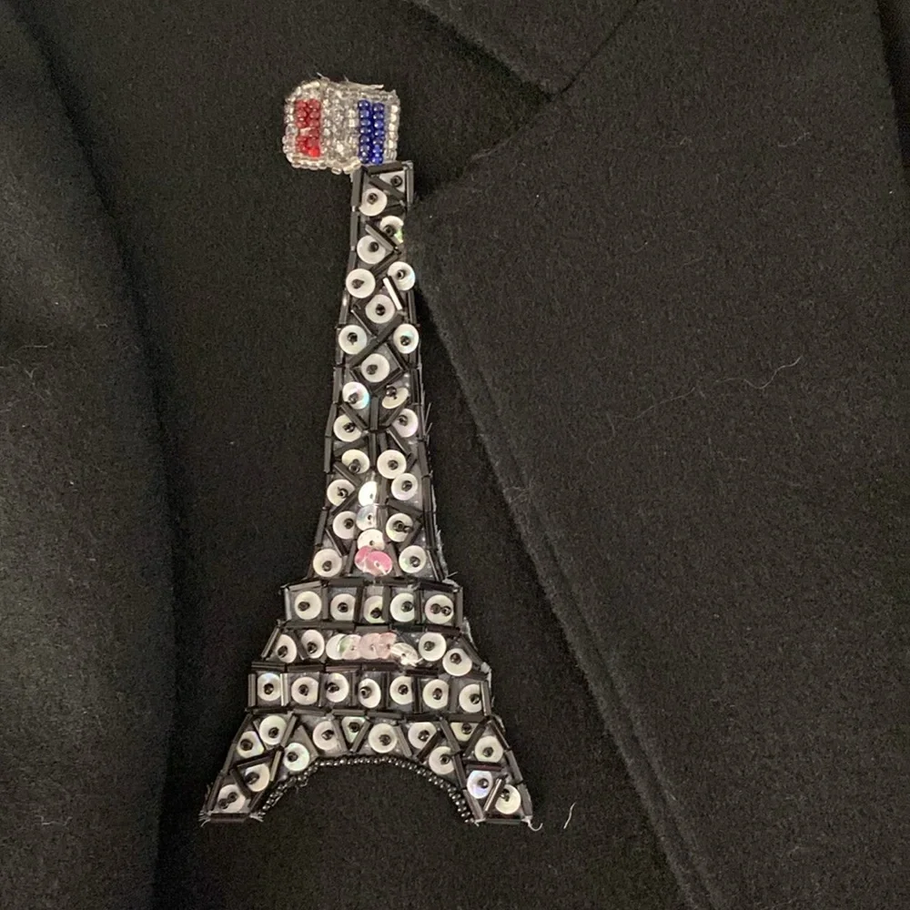 Vintage 90’s Overqualified men’s black wool jacket sequined Paris Eiffel Tower L - Picture 4 of 9
